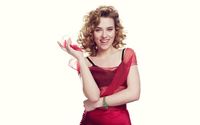 Scarlett Johansson in a red transparent dress wallpaper 1920x1080 jpg
