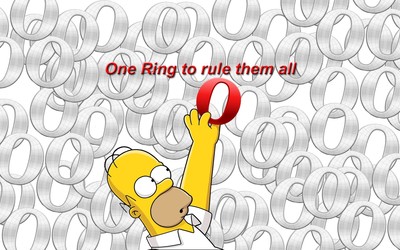 Homer Simpson reaching for the Opera logo wallpaper