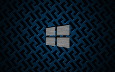 Metal Windows 10 on metallic grid wallpaper