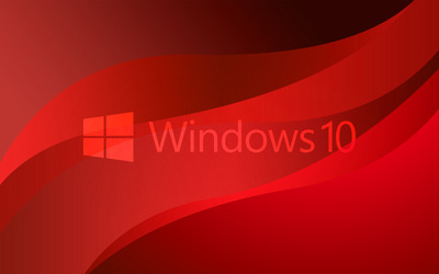 Windows 10 transparent logo on red waves wallpaper