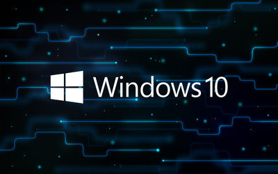 Windows 10 white text logo on a network wallpaper
