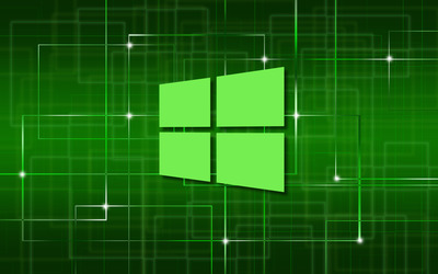 Windows 10 green simple logo on a network wallpaper