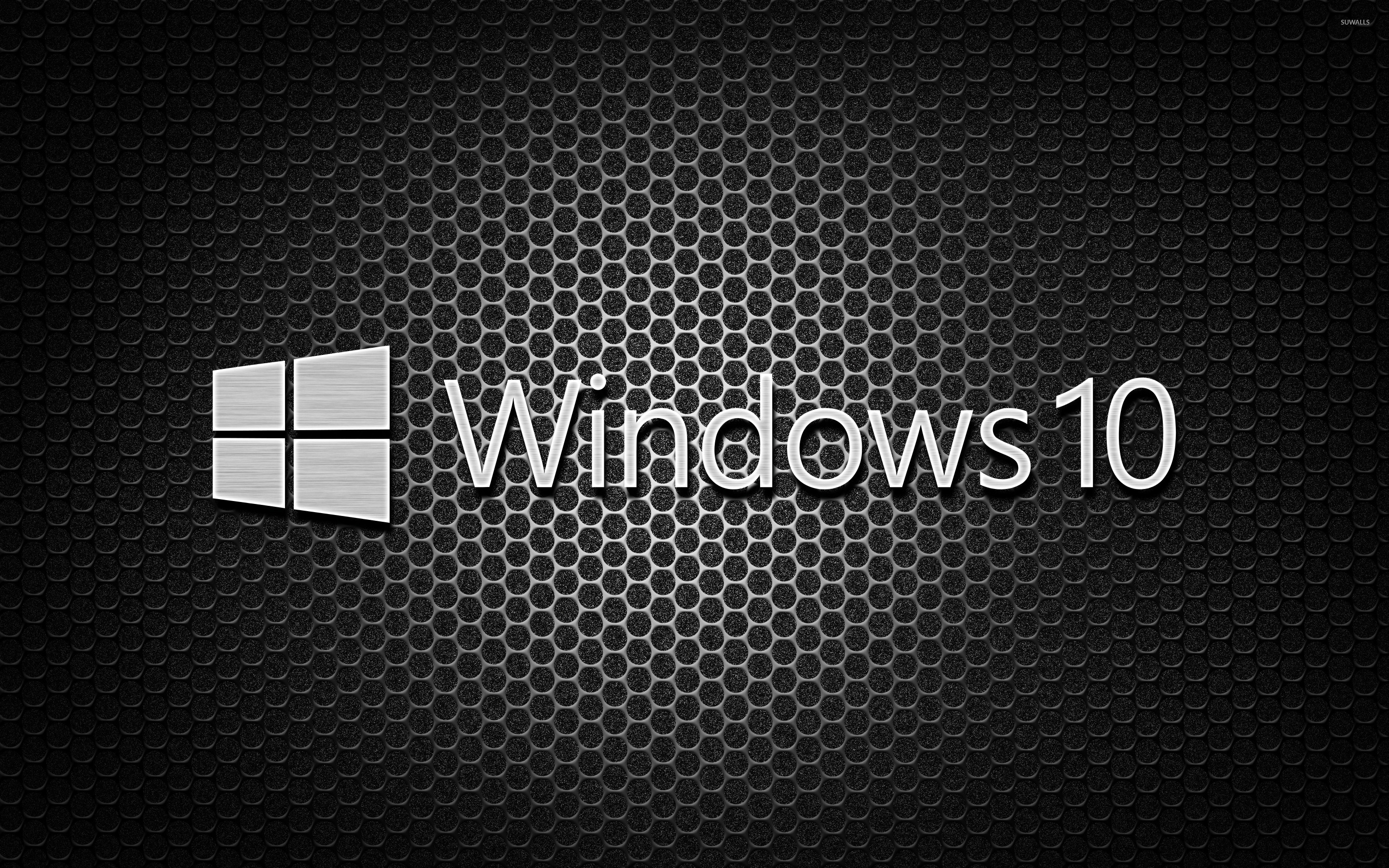 Windows 10 White Text Logo On Honeycomb Pattern Wallpaper
