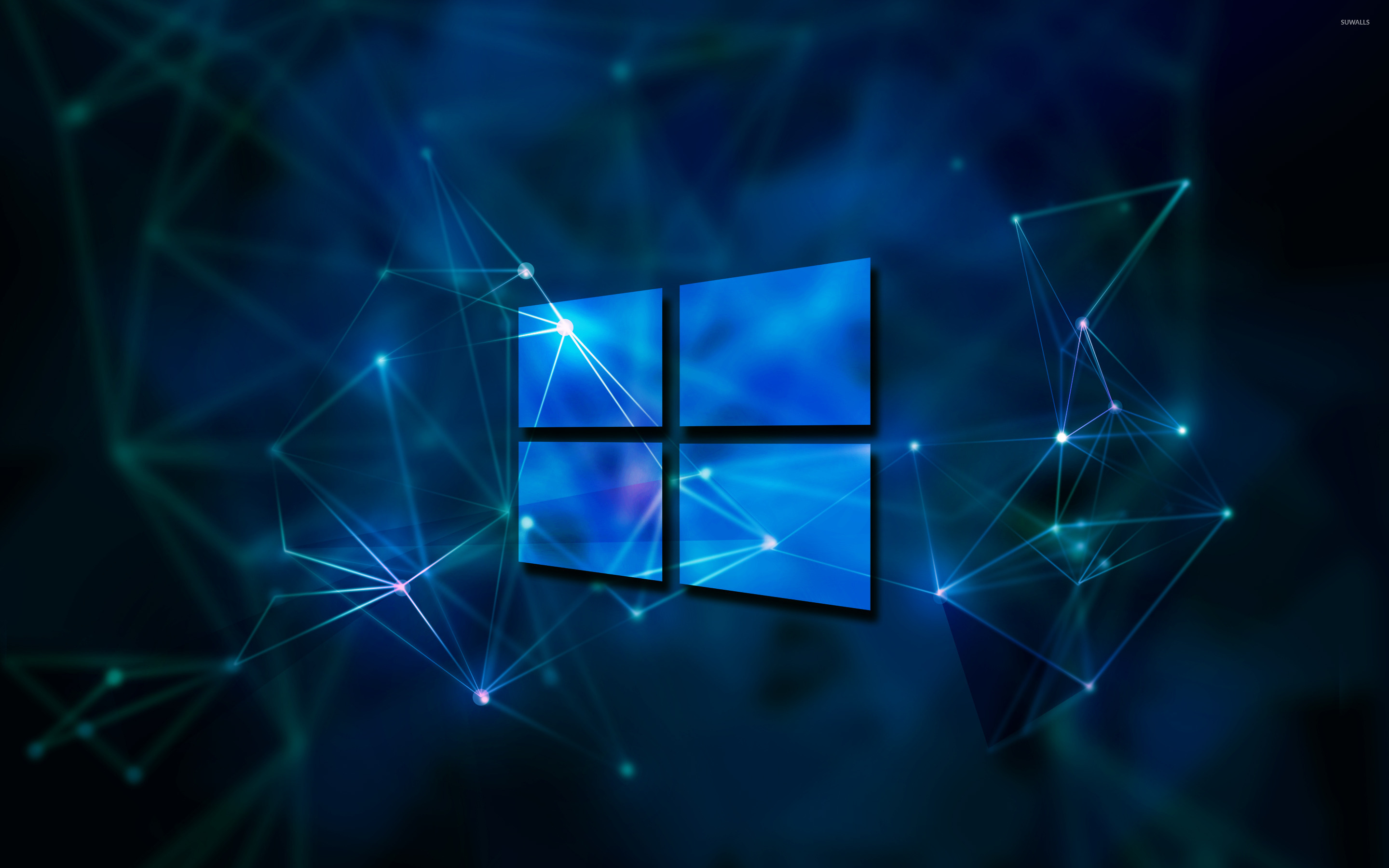 Windows 10 transparent logo on blue network wallpaper - Computer