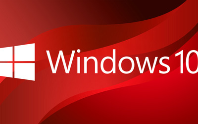 Windows 10 big white logo on red curves wallpaper