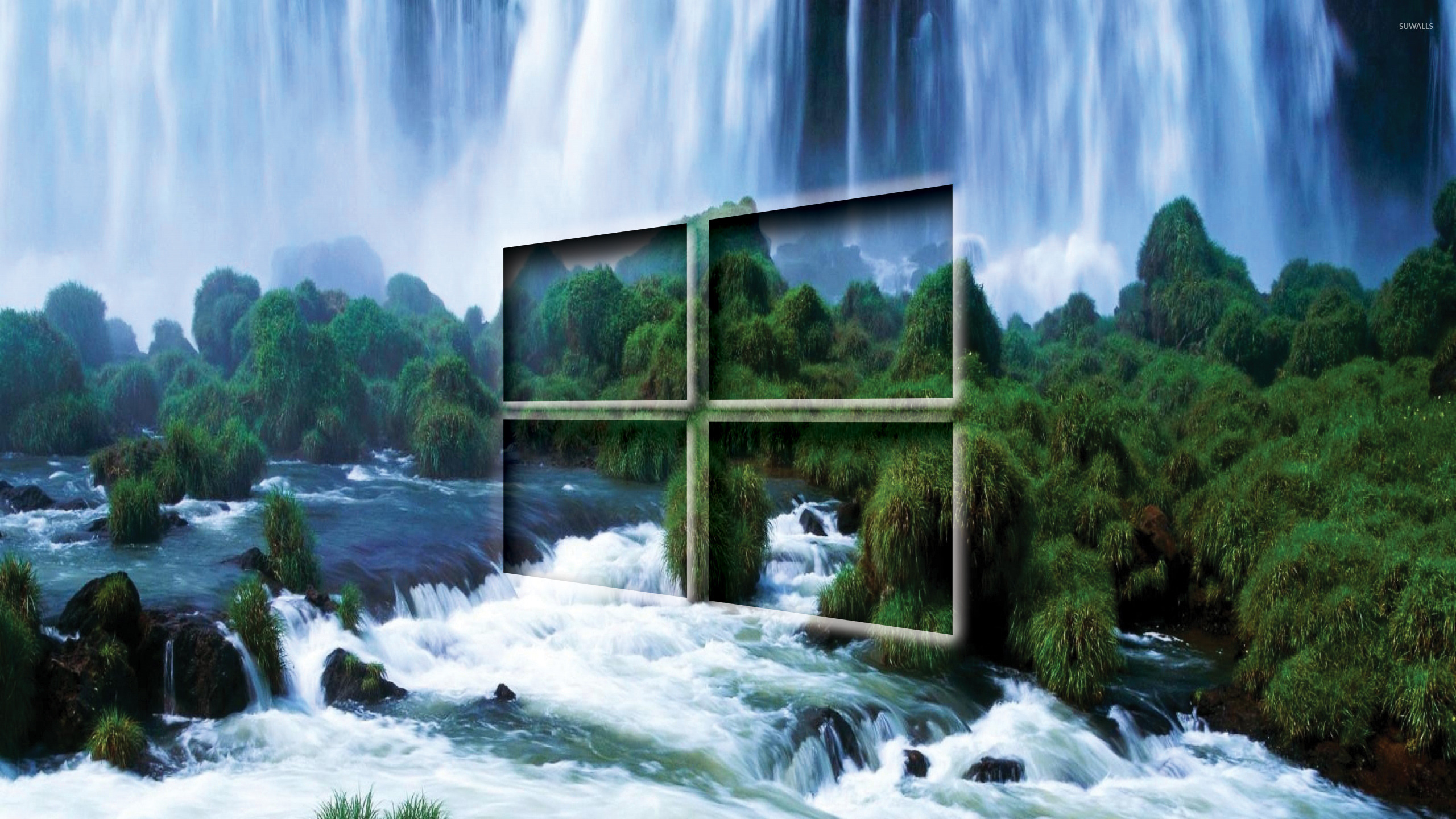 Windows 10 transparent logo by the waterfall wallpaper ...