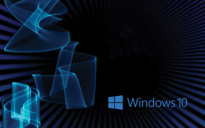 Windows 10 blue text logo on rays and waves wallpaper