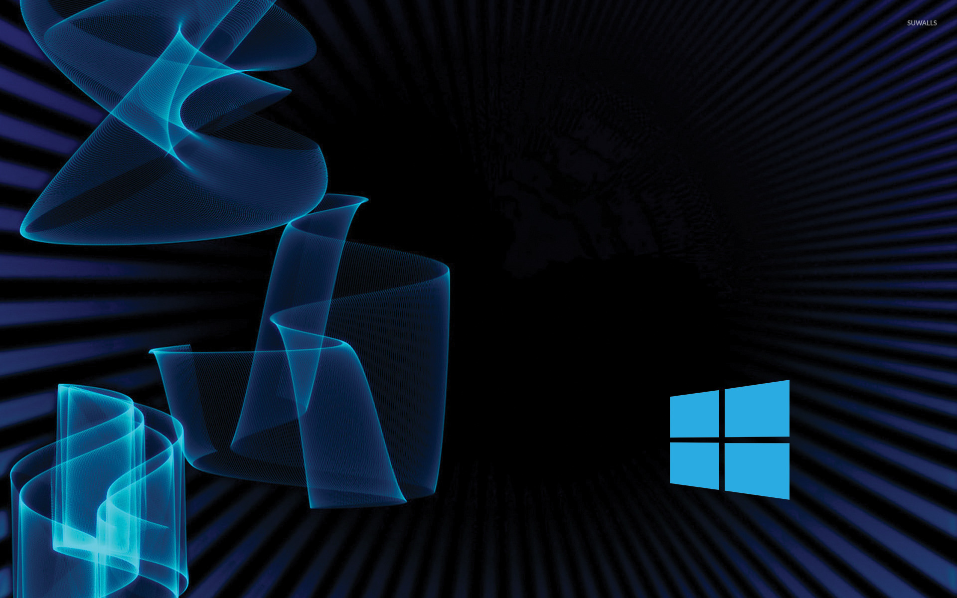 Windows 10 Simple Blue Logo On Blue Rays And Waves Wallpaper Computer Wallpapers