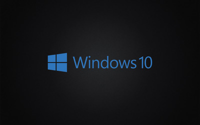 Windows 10 blue text logo on black wallpaper