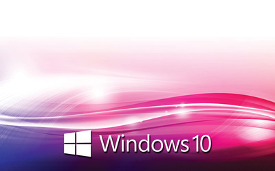 Windows 10 white text logo on purple waves wallpaper