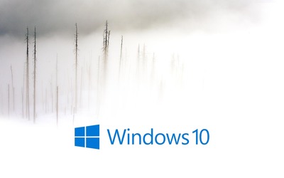 Windows 10 in the foggy winter day blue text logo Wallpaper