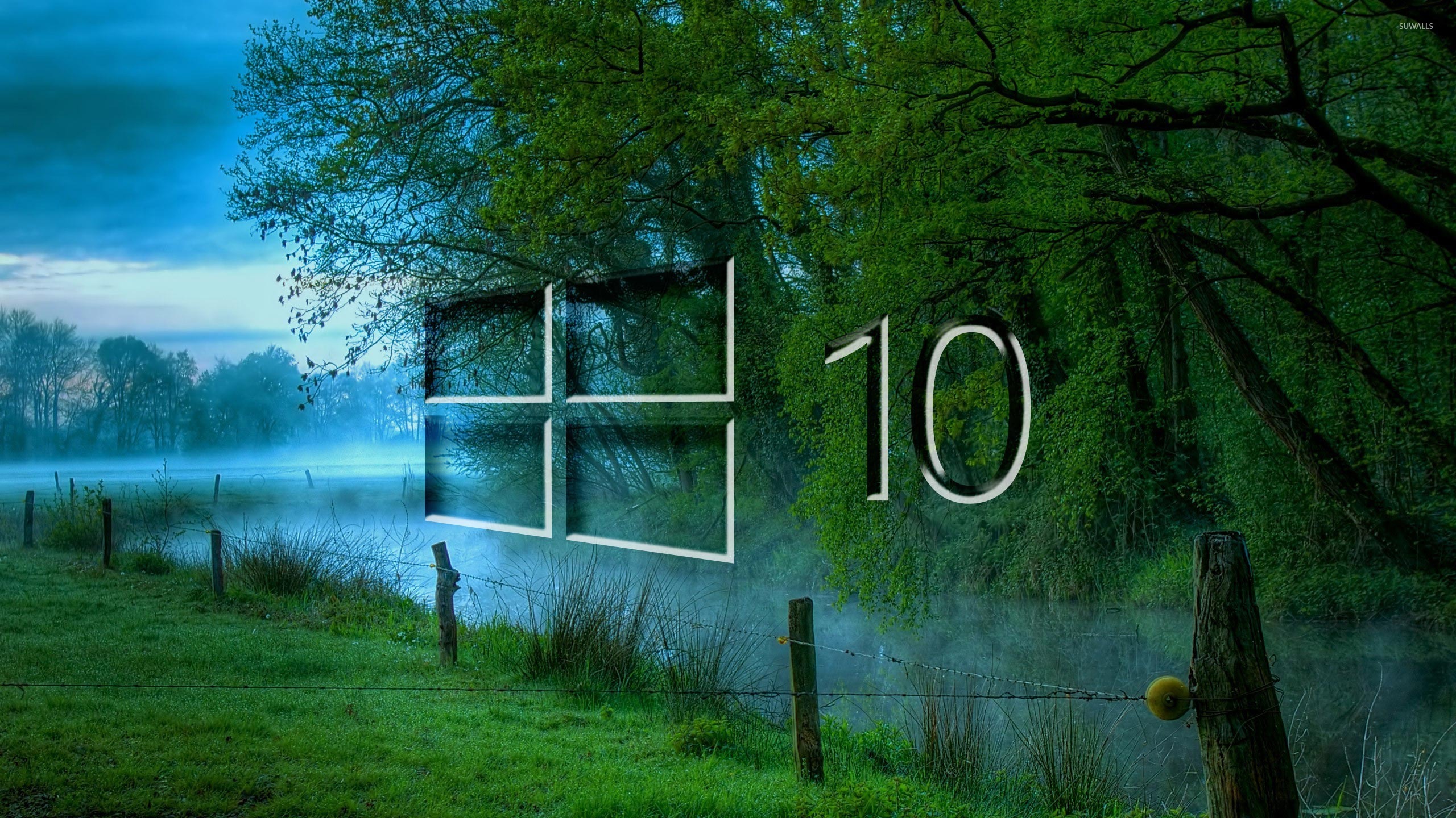 Windows 10 in the misty morning glass logo wallpaper - Computer