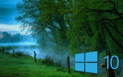 Windows 10 in the misty morning blue logo wallpaper