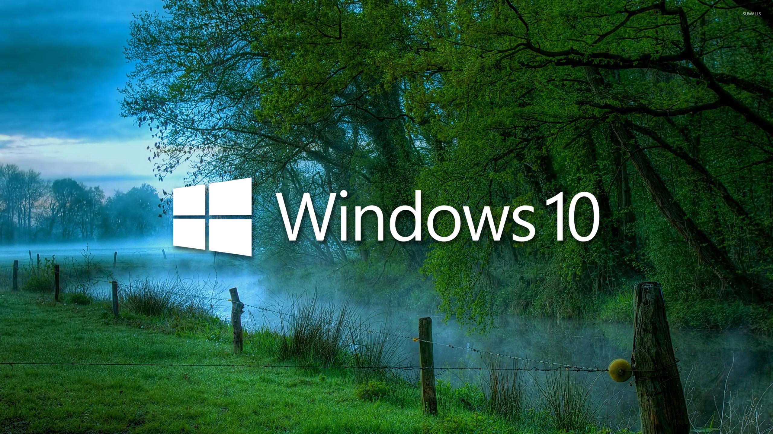 Windows 10 in the misty morning logo with text wallpaper - Computer ...