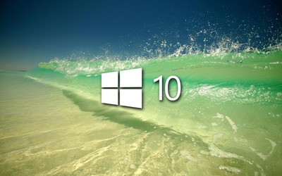 Windows 10 on a clear wave simple white logo wallpaper