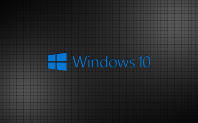 Windows 10 blue text logo on a grid wallpaper