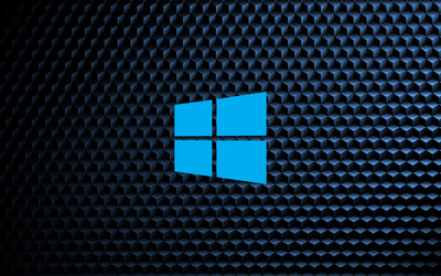 Windows 10  simple blue logo on cube pattern wallpaper