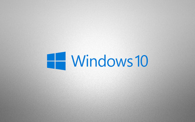 Windows 10 blue text logo on grainy gray wallpaper