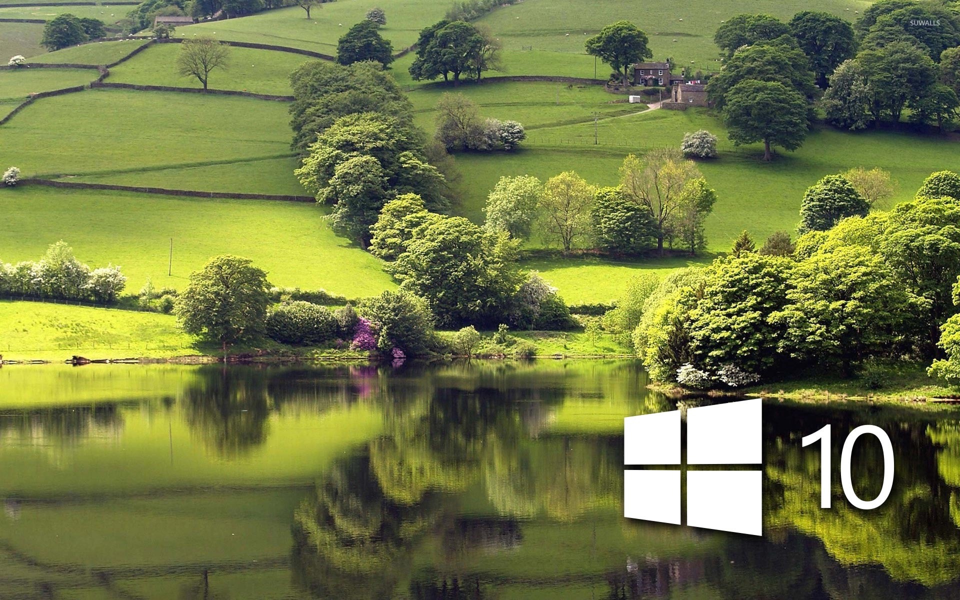 Windows 10 on the green meadow simple logo wallpaper - Computer ...