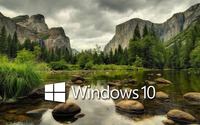 Windows 10 on the mountain lake white text logo wallpaper 1920x1200 jpg