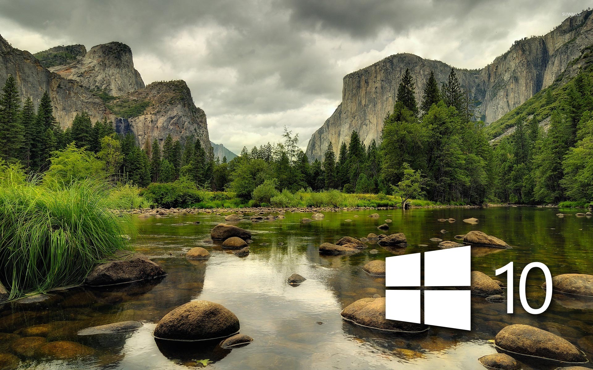 Windows 10 on the mountain lake simple logo wallpaper - Computer