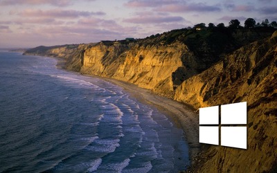 Windows 10 on the shore simple white logo Wallpaper