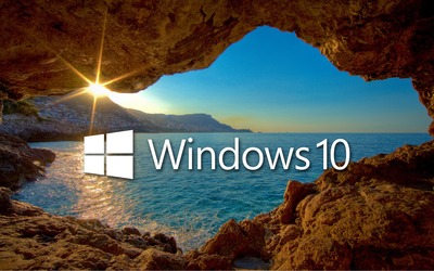 Windows 10 over the cave white text logo Wallpaper