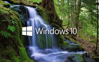 Windows 10 over the waterfall white text logo wallpaper 2560x1600 jpg