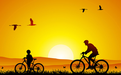 Bike trip at sunset wallpaper