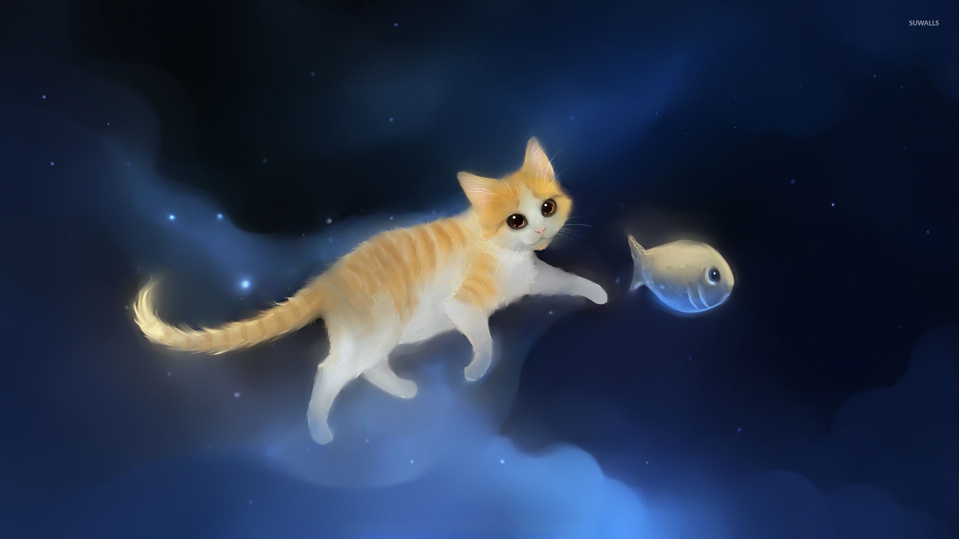 Cat playing with a fish wallpaper - Digital Art wallpapers - #47435