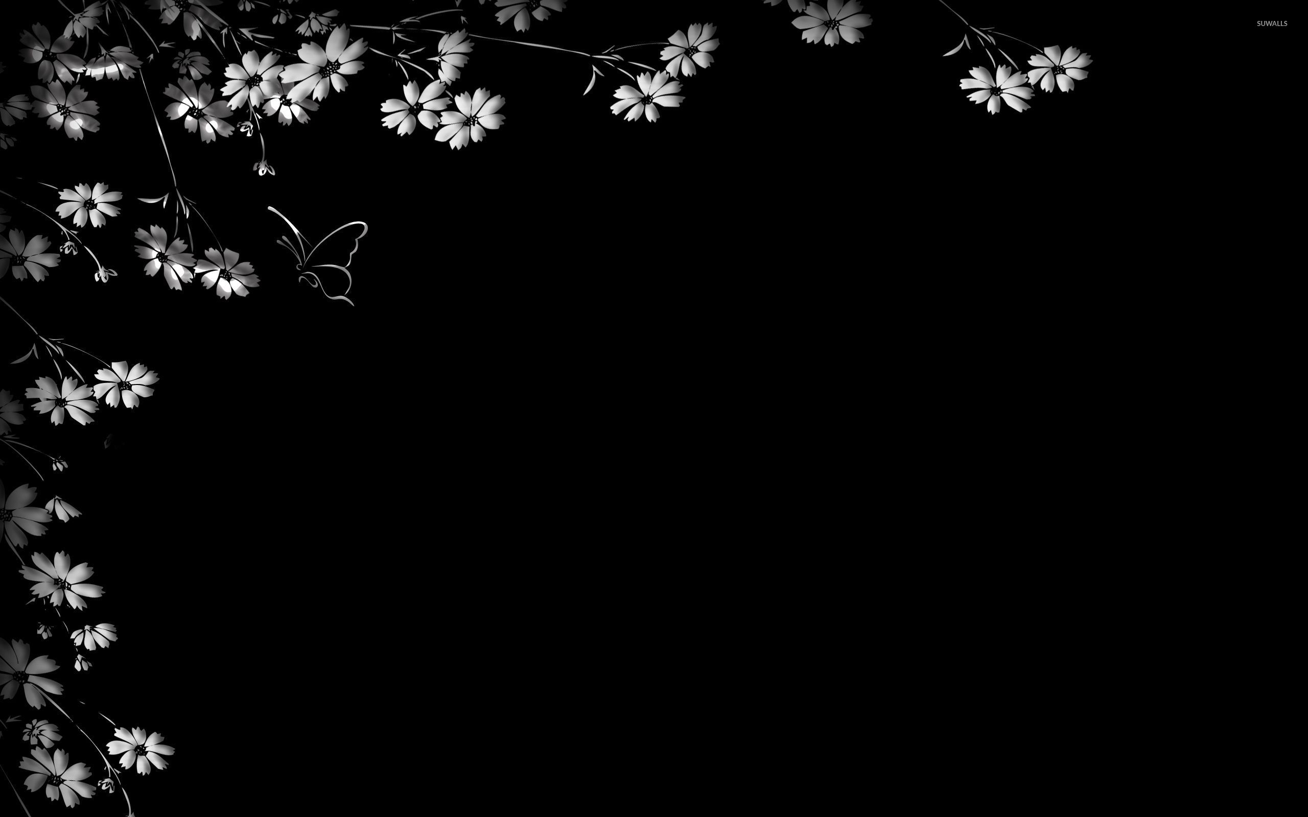 Flowers on the black wall wallpaper - Digital Art wallpapers - #54398