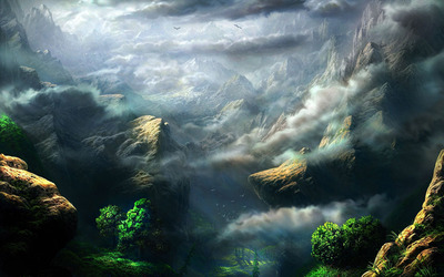 Fog rising from the foggy mountains wallpaper