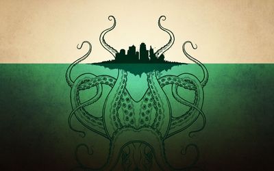 Giant octopus against the city Wallpaper