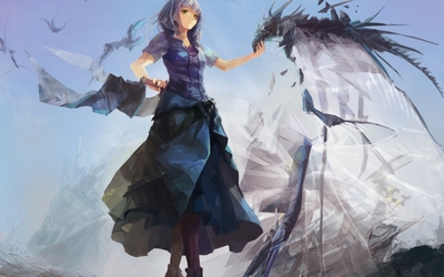 Girl playing with a smoke dragon Wallpaper