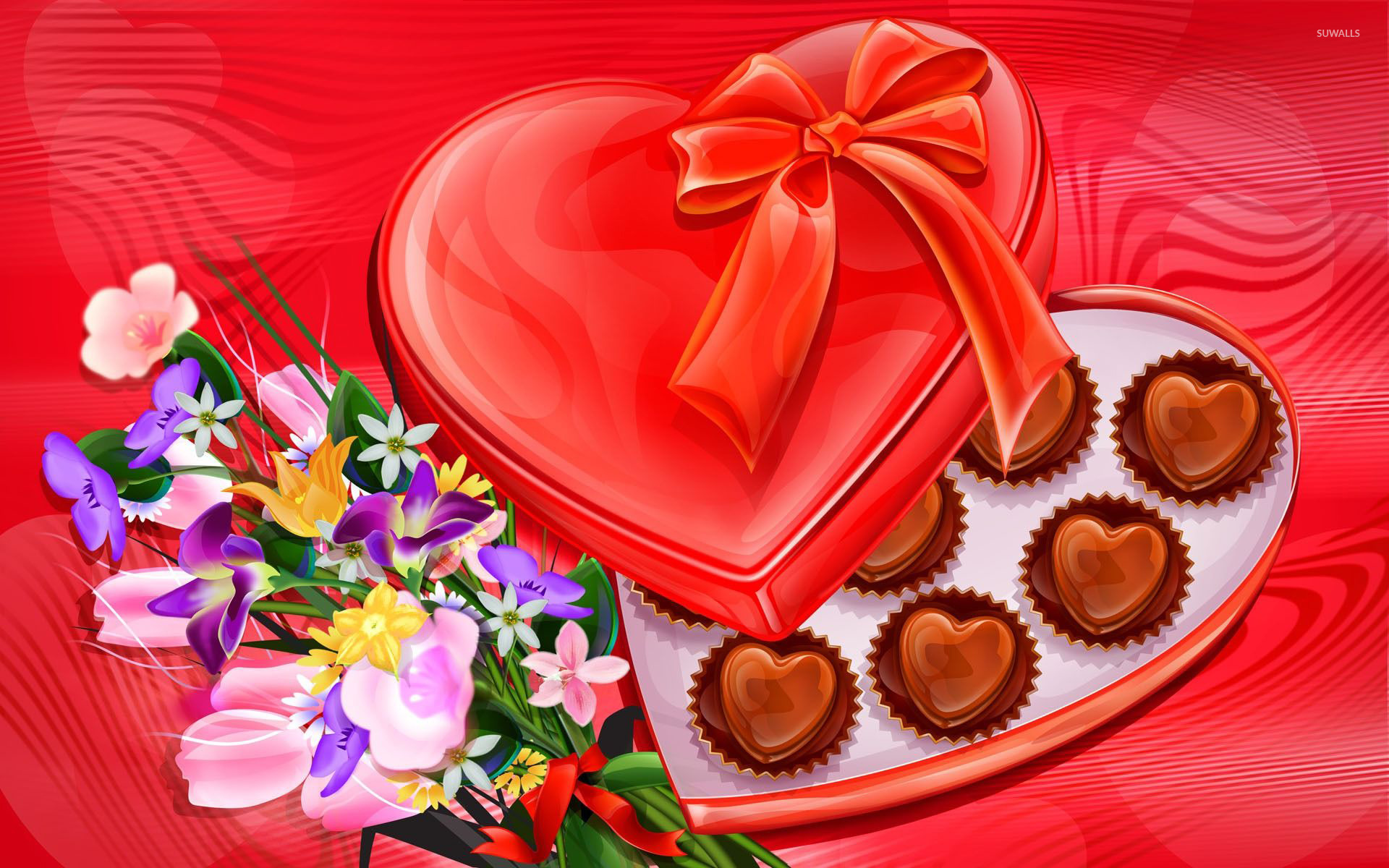 Heart chocolates and flowers wallpaper - Digital Art 