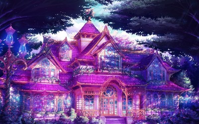 Magical mansion in the forest wallpaper