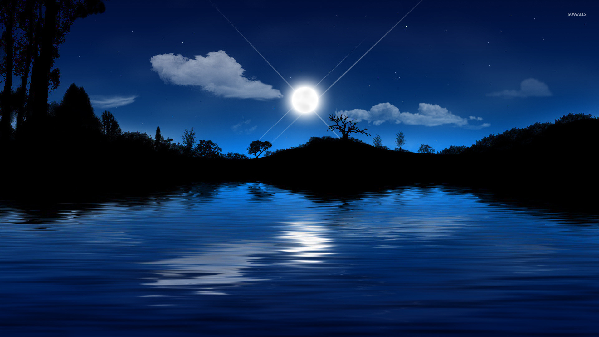 Moonlit lake wallpaper - Digital Art wallpapers - #20795