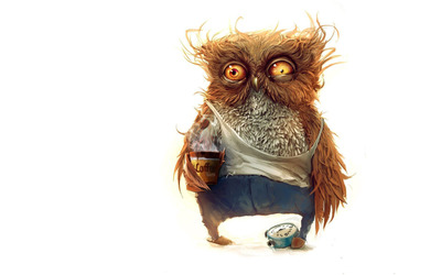 Owl before morning coffee wallpaper