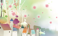 Pink flowers floating above the city wallpaper 1920x1200 jpg