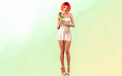 Redhead with a red rose wallpaper