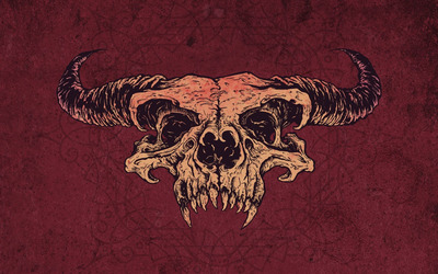 Skull with horns on purple background wallpaper