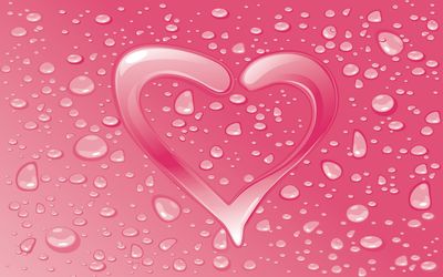Water drops on the pink heart wallpaper