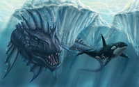 Aquatic creature chasing an orca wallpaper 2880x1800 jpg