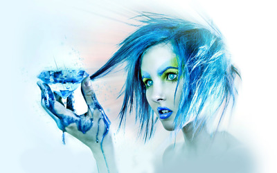 Blue paint girl holding a diamond wallpaper
