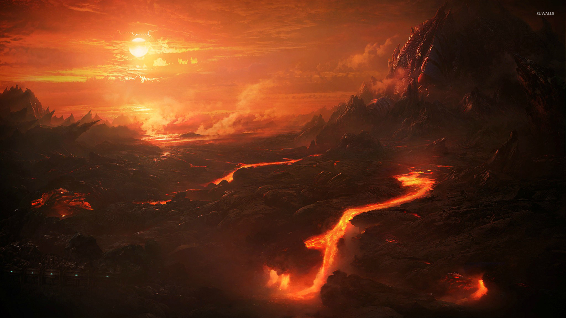 Burning Mountains At Sunset Wallpaper - Fantasy Wallpapers - #51471 E4C