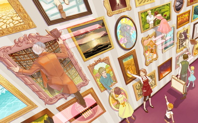 Characters exiting the paintings wallpaper