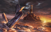 Crashed airplane near the lighthouse wallpaper 1920x1200 jpg