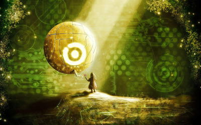 Girl and orb wallpaper
