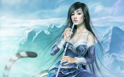 Girl with flute wallpaper