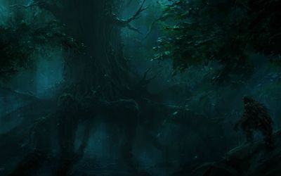 Hunter in the dark forest wallpaper